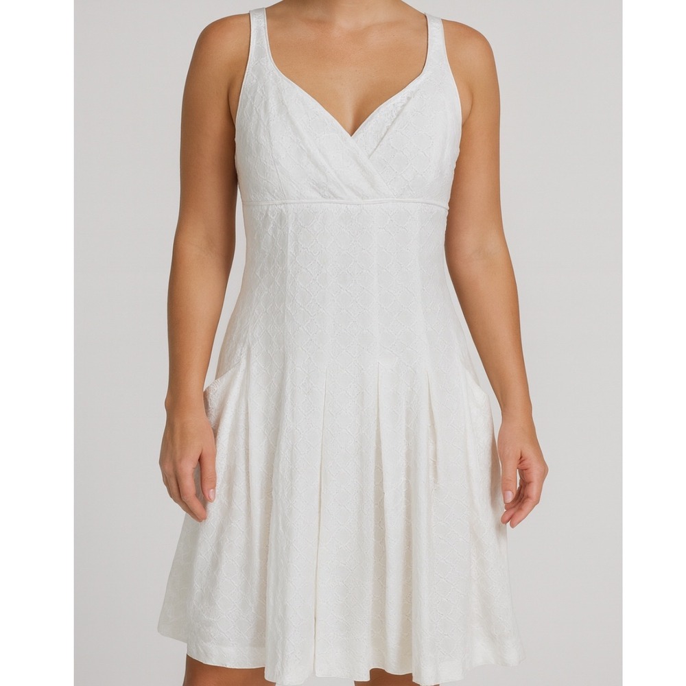 Ralph Lauren White Lace Cotton Summer Dress Womens Sz 12 Embroidered V-Neck Boho
